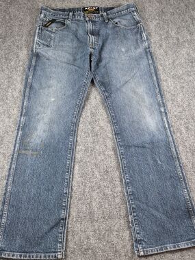 ​Ariat Rebar M5 Slim Straight Work Jeans 38x34 Blue Denim Loop Lock DuraStretch